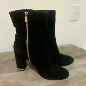 MICHAEL KORS Women's Dolores Block Heeled Black Suede Booties, Size 8.5
